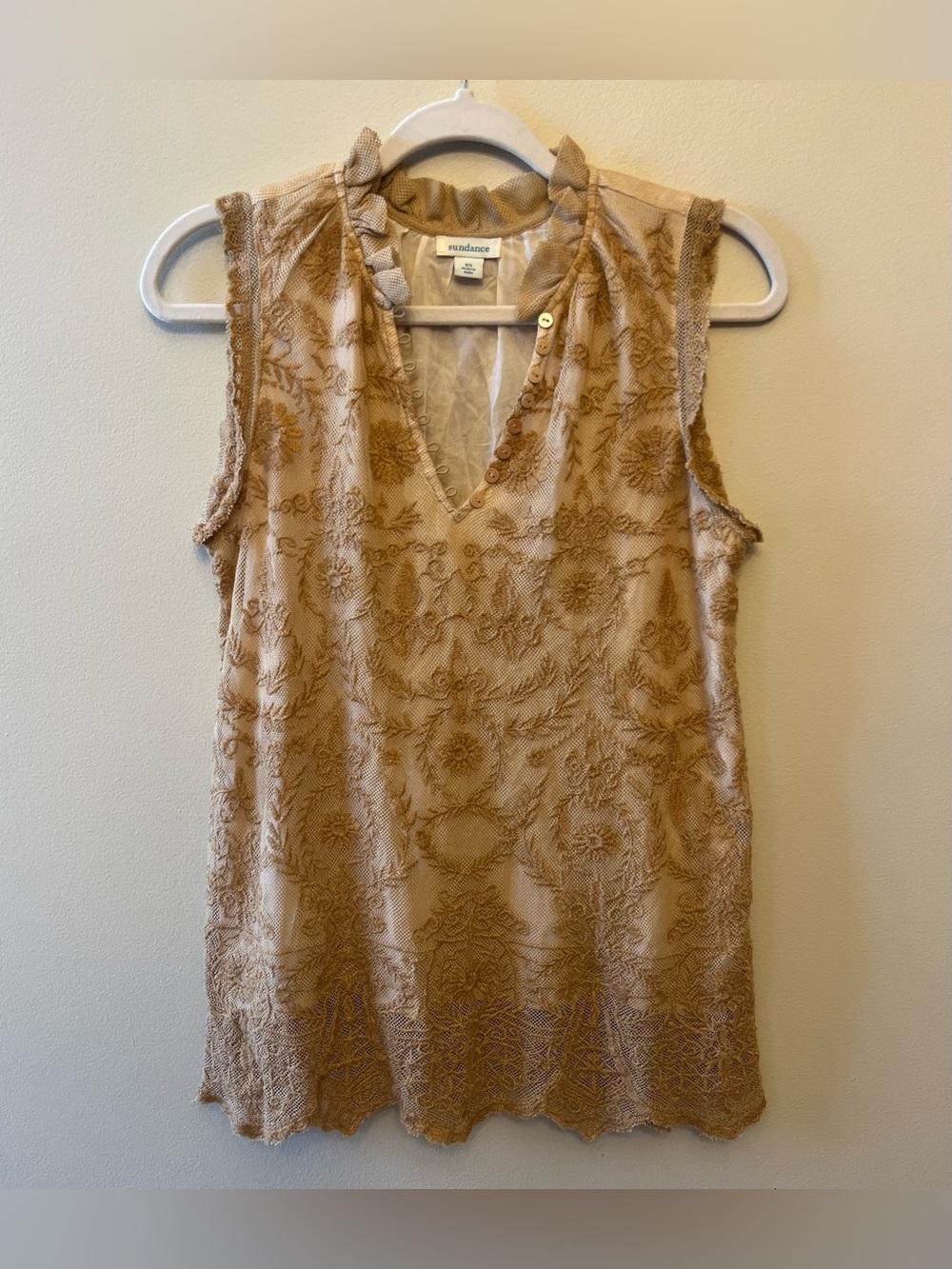 Sundance Sleeveless Lace Ruffle Neck Blouse Women's Size XS